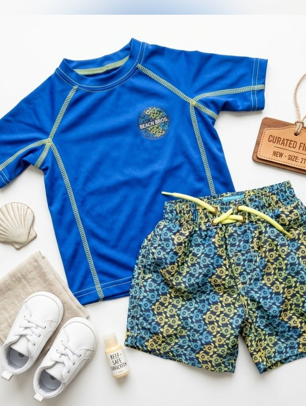 Beach Bros Toddler Boys Royal Blue Turtle Rash Guard Swim Trunks